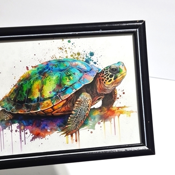 Painted Turtle Watercolor Oil Painting Framed Wildlife Photography Print - Picture 6 of 6
